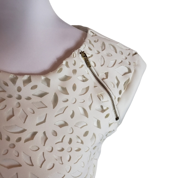 Enfocus Studio Ivory Sheath Dress Size 4 Floral Cutout Stretch Cocktail Party - Picture 3 of 16